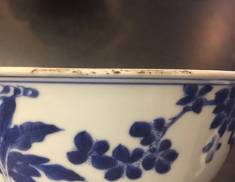A Chinese blue and white bowl with a rabbit, Kangxi