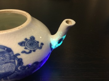 A blue and white Chinese soft paste porcelain miniature teapot, Kangxi