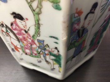 A Chinese hexagonal famille rose brush pot, Yongzheng, 1723-1735