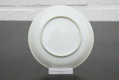 A Chinese famille rose eggshell cup and saucer with a rooster, Yongzheng, 1723-1735