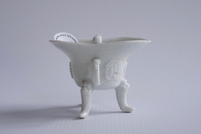 A Chinese Dehua blanc de Chine "Jue" wine cup, Kangxi
