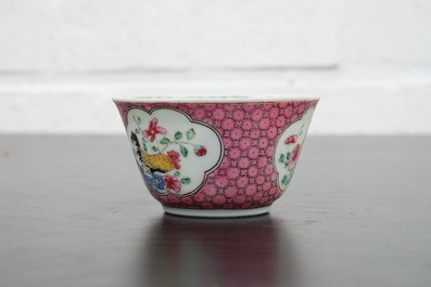 A Chinese famille rose eggshell cup and saucer with a rooster, Yongzheng, 1723-1735