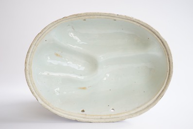 An unusual blue and white Chinese porcelain walnut-shaped hanging ornament or lid, 18th C.