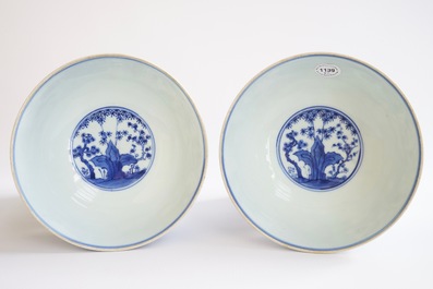 A pair of Chinese blue and white "Boys" bowls, Kangxi