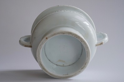 A round Dehua blanc de Chine censer with moulded and underglaze decoration, Kangxi