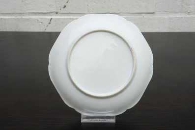 A Chinese grisaille and gilt cup and saucer with ducks and insects, Yongzheng, 1723-1735