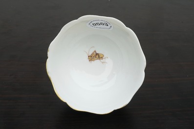 A Chinese grisaille and gilt cup and saucer with ducks and insects, Yongzheng, 1723-1735