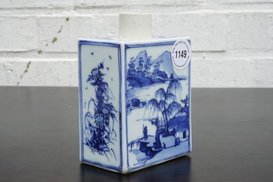 A fine Chinese blue and white landscape tea caddy, Kangxi