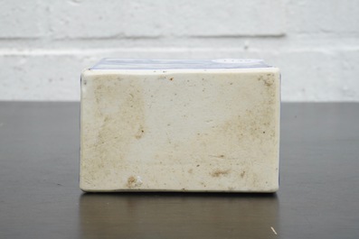 A fine Chinese blue and white landscape tea caddy, Kangxi