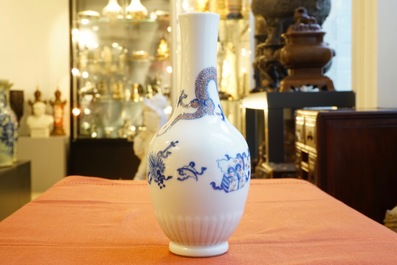A Chinese blue and white and underglaze red vase with a dragon, Kangxi