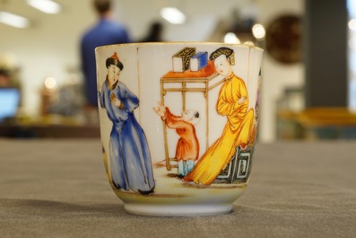 A fine Chinese famille rose mandarin cup and saucer, Qianlong, 18th C.