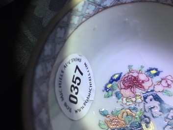 A Chinese famille rose ruby back eggshell cup and saucer, Yongzheng, 1723-1735
