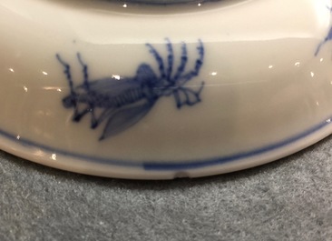 A Chinese blue and white cup and saucer with "La Dame au Parasol" after Pronk, ca. 1740
