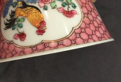 A Chinese famille rose eggshell cup and saucer with a rooster, Yongzheng, 1723-1735