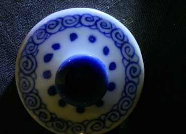 A Chinese blue and white teapot and cover with long Elizas, Kangxi