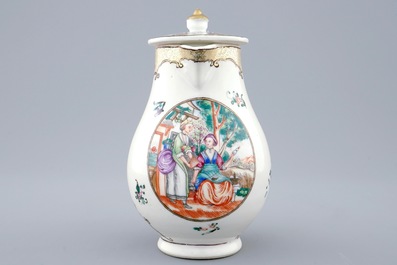 Une verseuse couverte en porcelaine de Chine &agrave; d&eacute;cor europ&eacute;en, Qianlong, 18&egrave;me