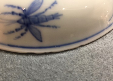 A Chinese blue and white cup and saucer with "La Dame au Parasol" after Pronk, ca. 1740