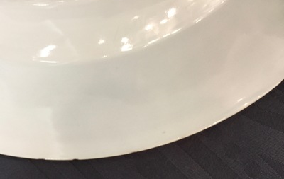 A blue and white Chinese export porcelain "Burghley House" dish, ca. 1745
