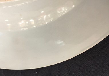 A blue and white Chinese export porcelain "Burghley House" dish, ca. 1745