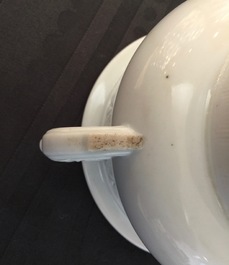 A round Dehua blanc de Chine censer with moulded and underglaze decoration, Kangxi