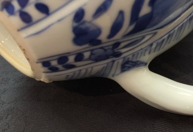 A fine blue and white Chinese teapot and cover with gilt silver mount, Kangxi