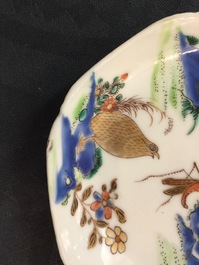 A Chinese semi-eggshell cup and saucer with quails, Yongzheng/Qianlong
