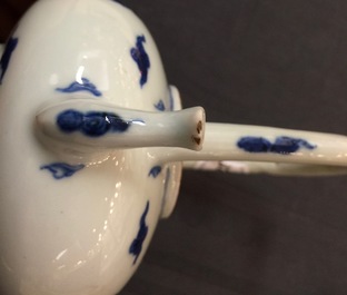 A Chinese blue and white high-handled dragons teapot, Kangxi