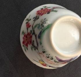 A pair of Chinese famille rose cups and saucers with deer, Yongzheng, 1723-1735