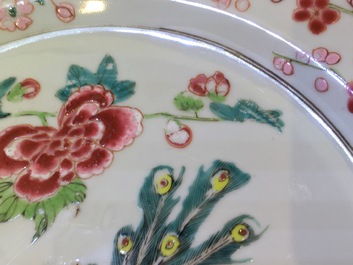 A pair of Chinese famille rose plates with phoenixes, Qianlong, ca. 1730-1740