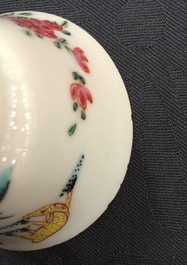 A pair of Chinese famille rose cups and saucers with deer, Yongzheng, 1723-1735