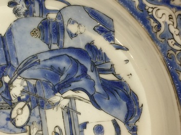 A pair of Chinese overglaze blue and gilt eggshell porcelain plates, Yongzheng, 1723-1735