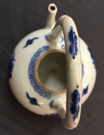A Chinese blue and white high-handled dragons teapot, Kangxi