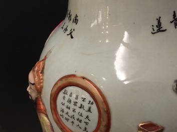 A massive Chinese relief-decorated famille rose "Wu Shuang Pu" vase, 19th C.