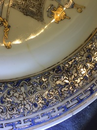A pair of Chinese overglaze blue and gilt eggshell porcelain plates, Yongzheng, 1723-1735