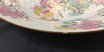A Chinese famille rose plate with a lady on a deer, Yongzheng, 1723-1735