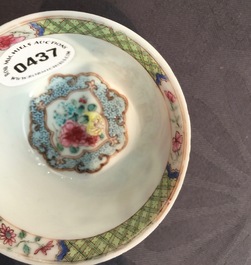 A Chinese famille rose eggshell cup and saucer with a rooster, Yongzheng, 1723-1735