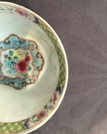 A Chinese famille rose eggshell cup and saucer with a rooster, Yongzheng, 1723-1735