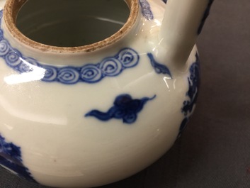 A Chinese blue and white high-handled dragons teapot, Kangxi