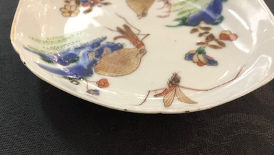 A Chinese semi-eggshell cup and saucer with quails, Yongzheng/Qianlong