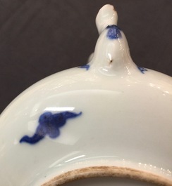 A Chinese blue and white high-handled dragons teapot, Kangxi