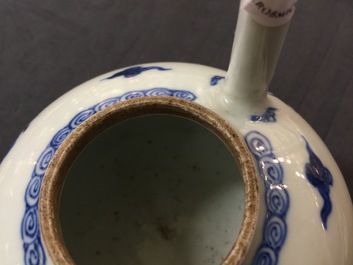 A Chinese blue and white high-handled dragons teapot, Kangxi