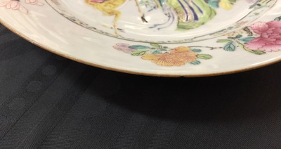 A Chinese famille rose plate with a lady on a deer, Yongzheng, 1723-1735