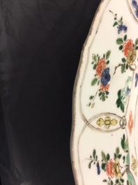 A large Chinese famille verte dish with a botanical garden, Kangxi
