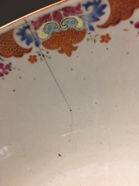 A massive Chinese famille rose export porcelain bowl with flowers, Qianlong, 18th C.