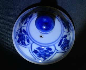 Une paire de th&eacute;i&egrave;res en porcelaine de Chine bleu et blanc, Kangxi