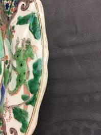 A Chinese famille verte dish with a war scene, Kangxi