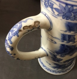 A blue and white Chinese tankard, Transitional period, 1620-1683