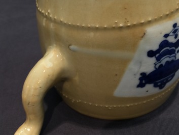 A Chinese blue and white on caf&eacute; au lait ground teapot and cover, Kangxi
