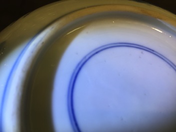 A large Chinese blue and white teapot and cover with peacocks, Kangxi