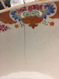 A massive Chinese famille rose export porcelain bowl with flowers, Qianlong, 18th C.